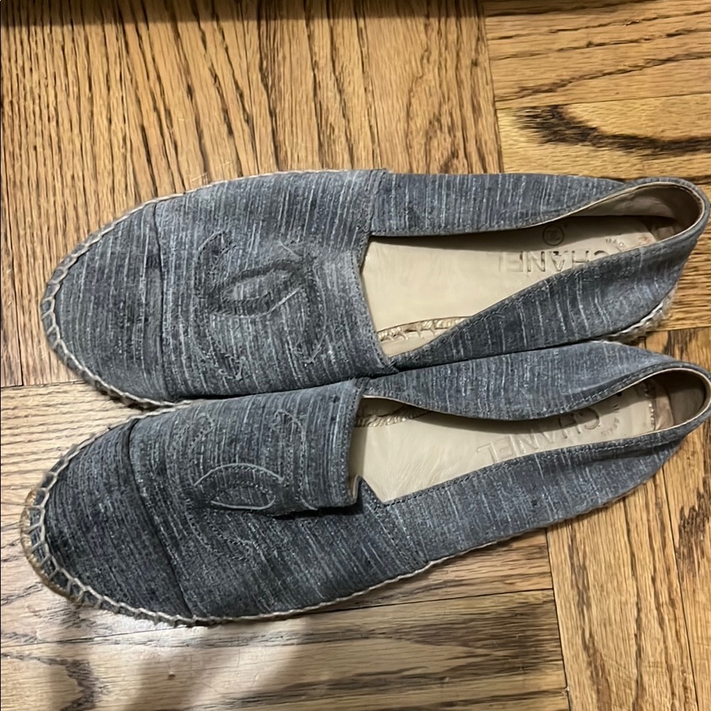 CHANEL Gray Espadrilles Comfortable Slip-On Shoes